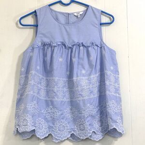 Crown & Ivy Light Blue Sleeveless Top Size Small Floral Embroidery Top